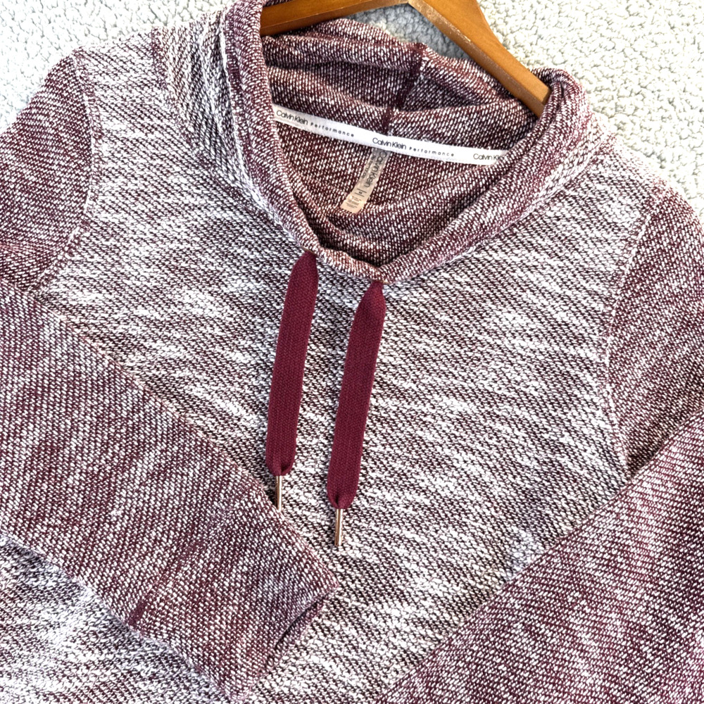 Calvin Klein Sweater Womens Medium Maroon/White Performance Mock Neck Pullover